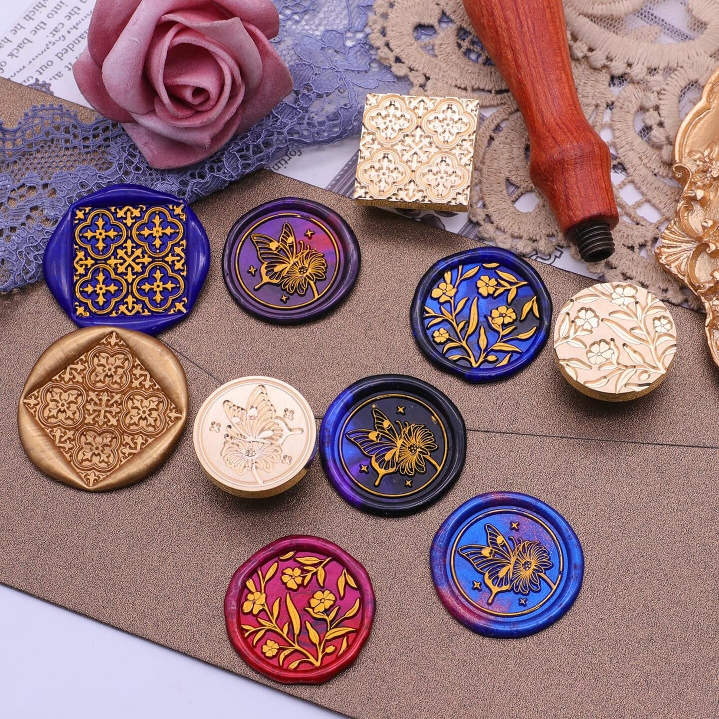 Floral Wax Seal Stamp, Vintage Sealing Wax Stamp, Great for Decorating Wedding Party Invitations Envelopes Gift Idea