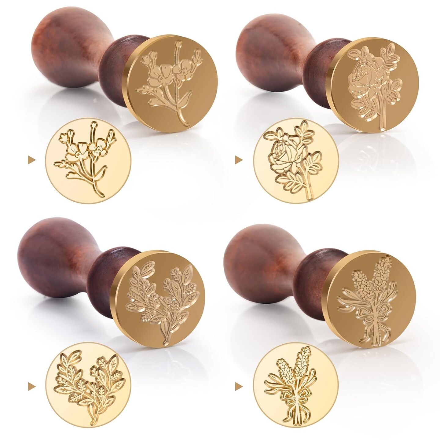 Flower and Plant Wax Seal Stamp Set, Botanical Sealing Stamper Kit, Romantic Rose Elegant Lavender Eucalyptus Leaf Cosmos Floral Pattern Brass Head for Wedding Invitation Card Envelope Planner Journal