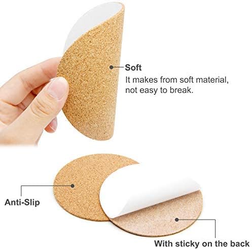 36 Pcs Self-Adhesive Cork Round for DIY Coasters, 4&#x22;x 4&#x22; Cork Circle, Cork Tiles, Cork Mat, Cork Sheets with Strong Adhesive-Backed