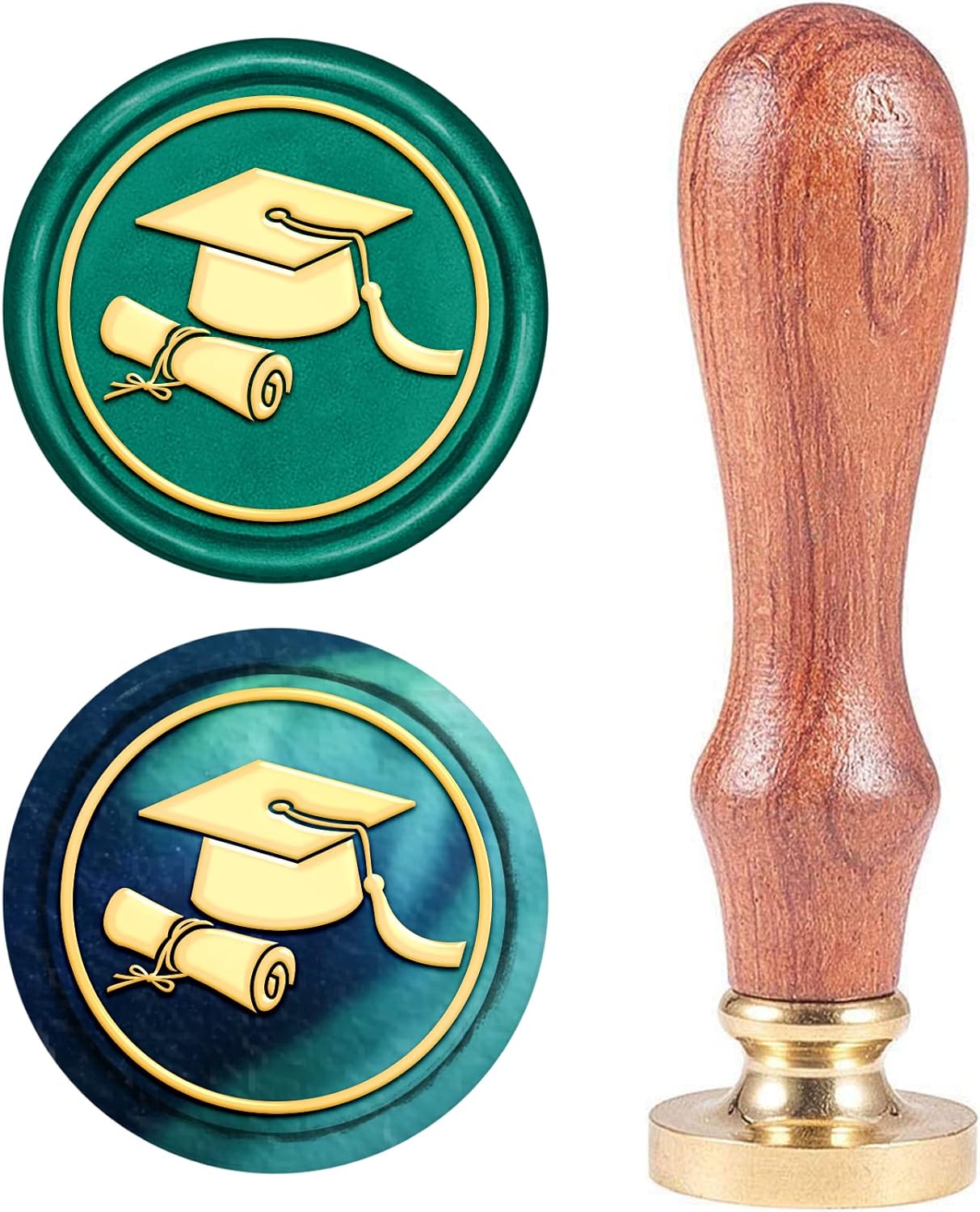 Wax Seal Stamp Graduation Cap Wax Sealing Stamps Graduation Hat Retro Wood Stamp Removable Brass Seal Wood Handle for Wedding Invitations Embellishment Bottle Decoration Gift Packing