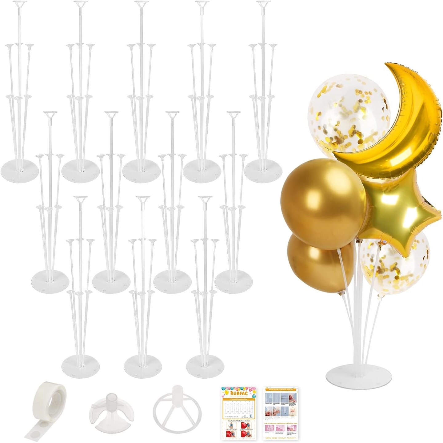 Balloon Stand Kits for 2024 New Year Party Decorations, 12 Sets Balloon Stand Holder for Graduation Baby Shower Gender Reveal Party Decorations, for Bridal Shower Engagement Birthday Wedding