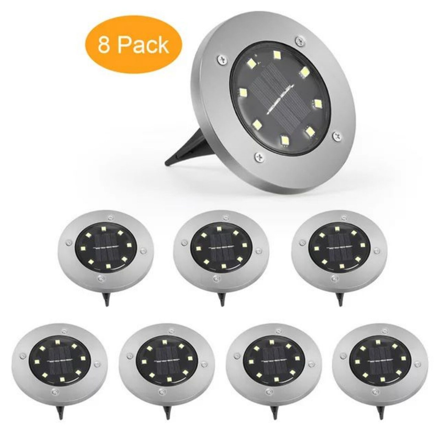 Solar Ground Lights, 8 LED Waterproof In-Ground Lights
