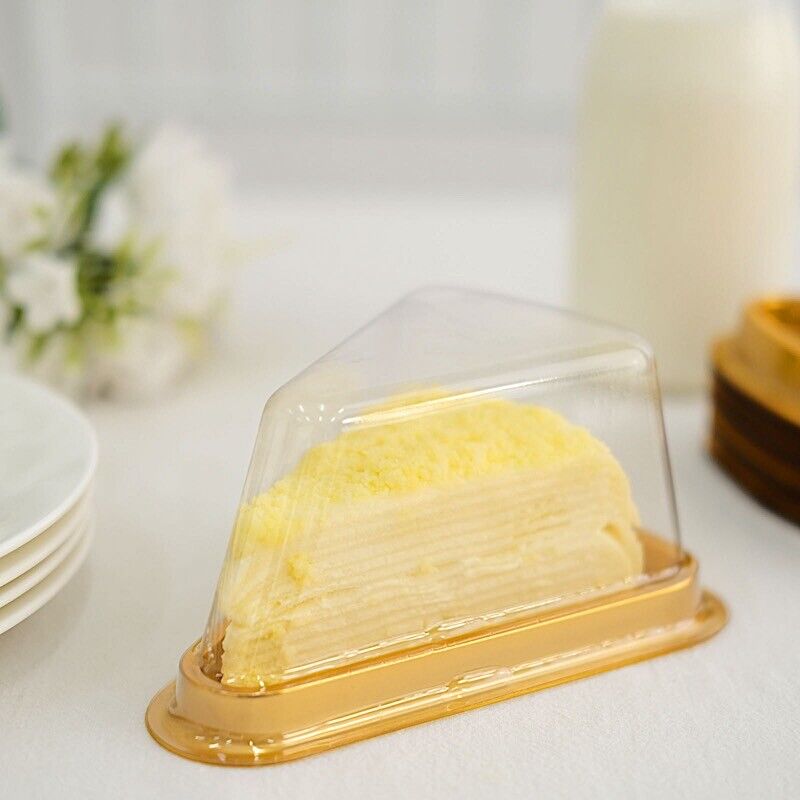 50 Gold Clear Triangle Cake Slice Boxes Plastic FAVOR HOLDERS