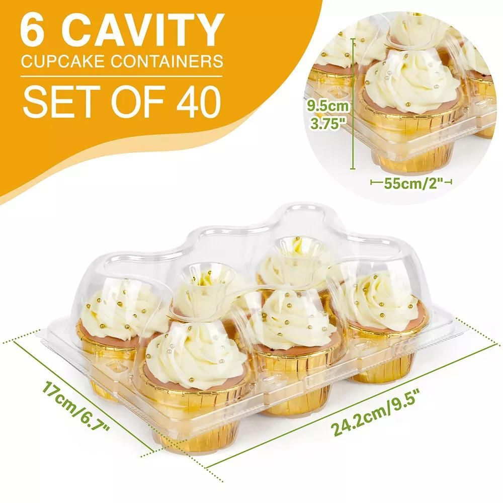 40 Pack Clear Cupcake Containers 6 Count Cupcake Boxes