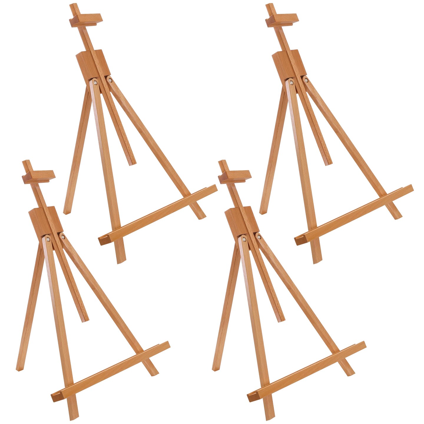 Topanga 31&#x22; High Tabletop Wood Folding A-Frame Artist Studio Easel (4 Pack) - Adjustable Beechwood Tripod Display Stand, Holds Up To 27&#x22; Canvas