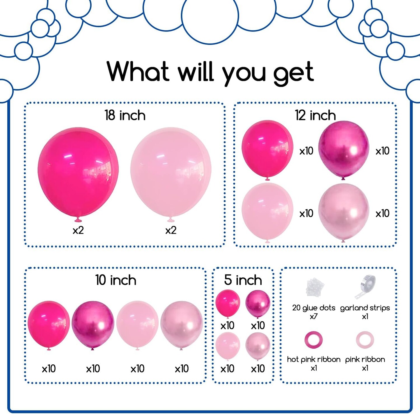 Pink Balloons Garlands Arch Kit, 124pcs Hot Pink Pastel Pink Metallic Magenta Latex Balloons for Wedding Engagement Princess Theme Birthday Bridal Shower Baby Shower Party Decorations