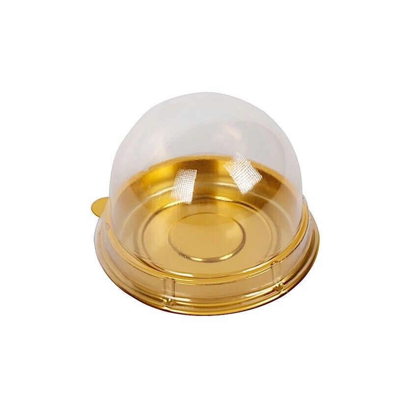 50 Gold 3&#x22; Round Mini Cupcake Boxes with Clear Dome Plastic Favor Holders