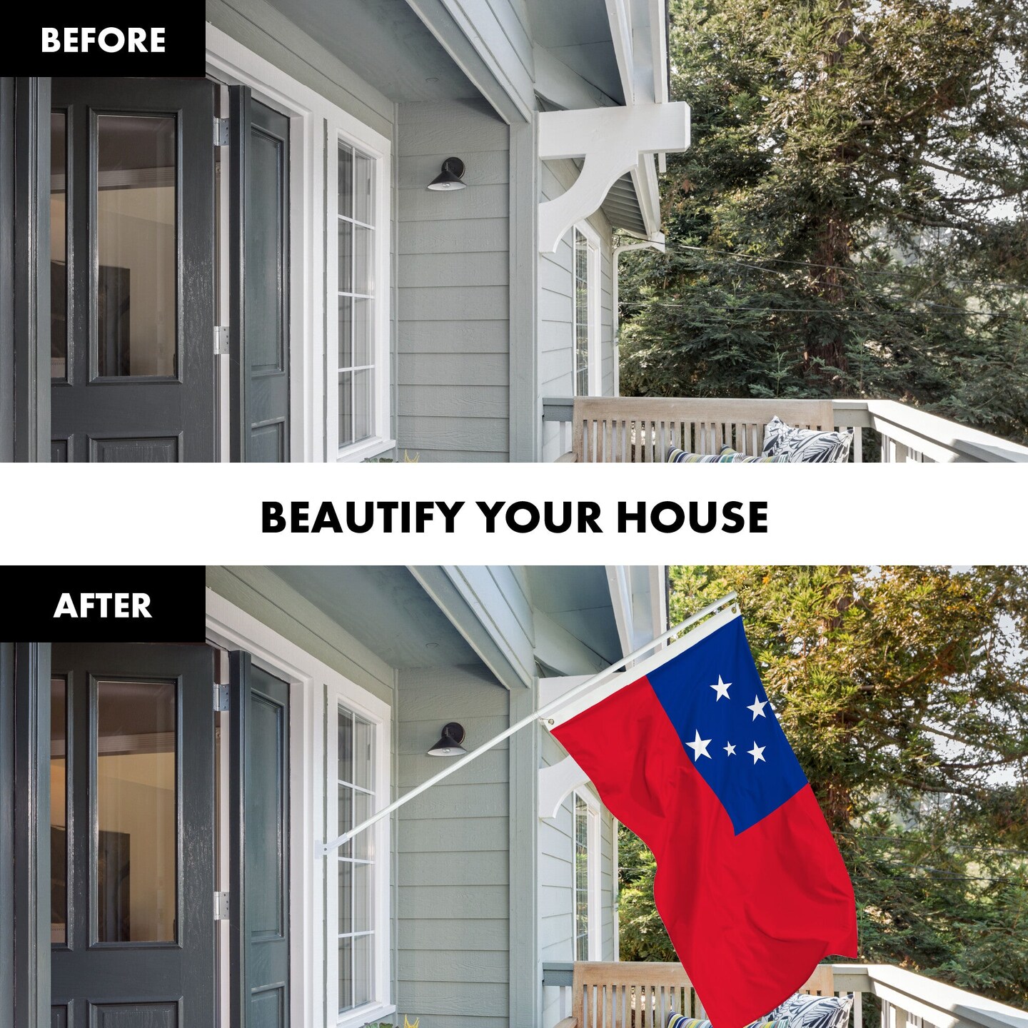 G128 Combo Pack: 6 Ft Tangle Free Aluminum Spinning Flagpole (White) &#x26; Samoa Samoan | 3x5 Ft | LiteWeave Pro Series Printed 150D Polyester | Pole with Flag Included