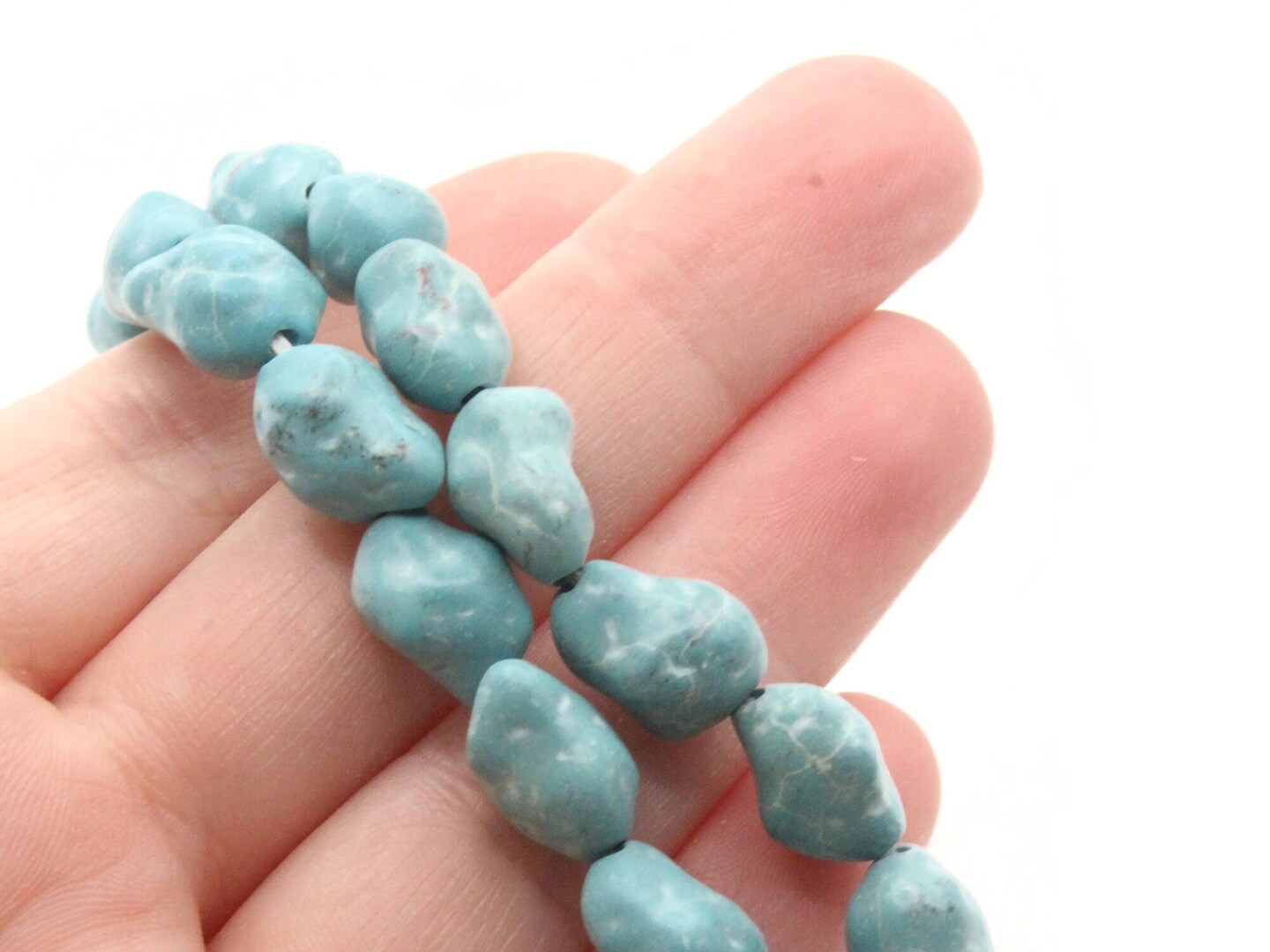 33 12mm Turquoise Blue Nugget Dyed Synthetic Turquoise Stone Beads bF3