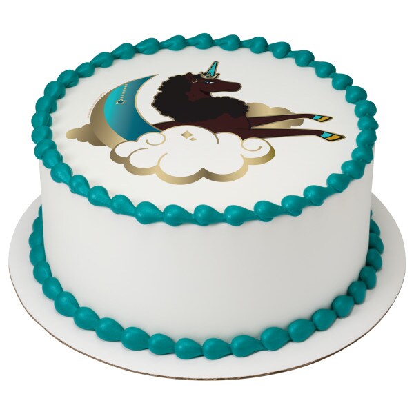 Afro Unicorn Magical Edible Cake Topper Image - 1/4 Sheet