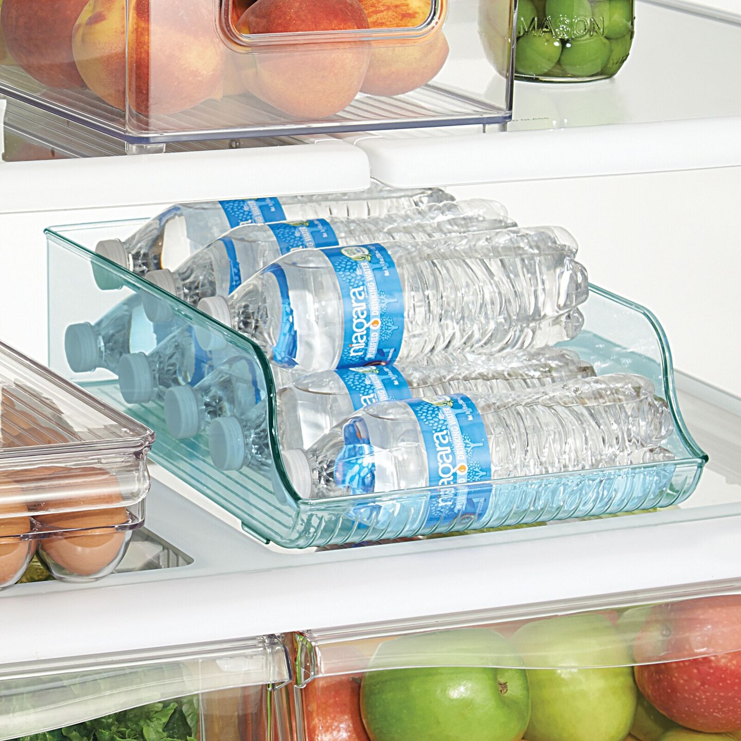mDesign Plastic Water Bottle Tray Storage Rack and Dispenser