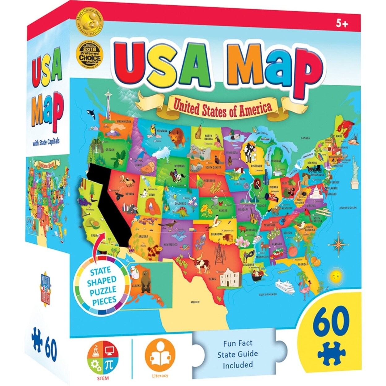 Masterpieces Usa Map Puzzle 60 Pieces Kids Educational Ages 5-10 ...