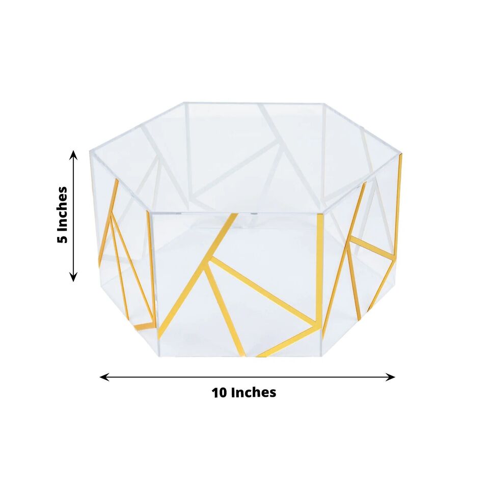 Clear 10x5 in Hexagon Acrylic DISPLAY BOX Gold Geometric Design