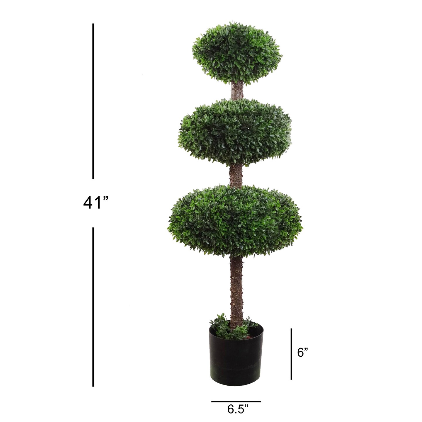 41" Triple Boxwood Topiary Tree in Black Pot, Floral Home by Artificial Flowers