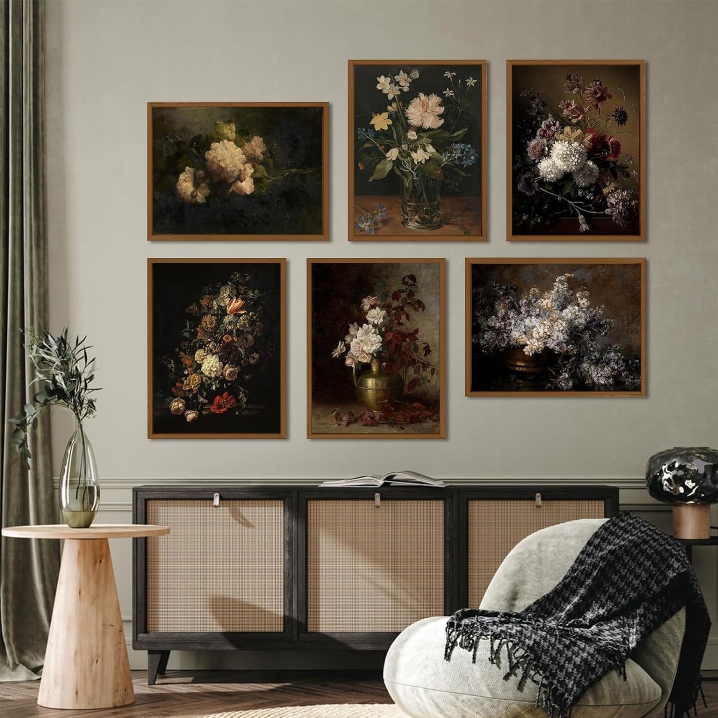 8x10 Inch Unframed Dark Academia Vintage Botanical Canvas Wall Art Set of 6