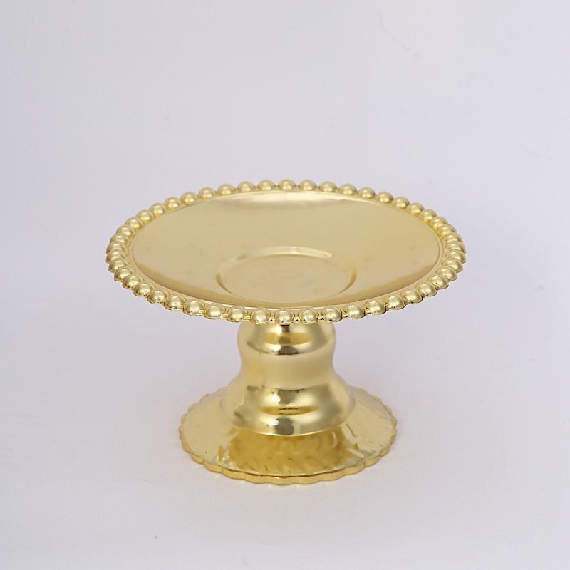 12 Gold 5&#x22; Plastic Round Mini Dessert Stands Cupcake Pedestals Beaded Rim