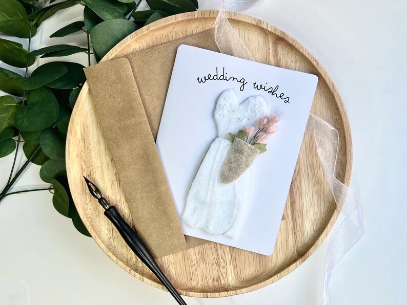 Handmade Felt Wedding Card Bridal Shower Wedding Wishes Card Congrats