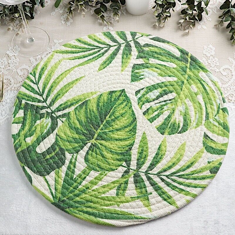 4 Green 15 in Round Woven Cotton PLACEMATS