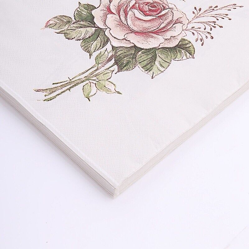 20 Ivory 13x13 in Cocktail Paper NAPKINS Pink Rose Design
