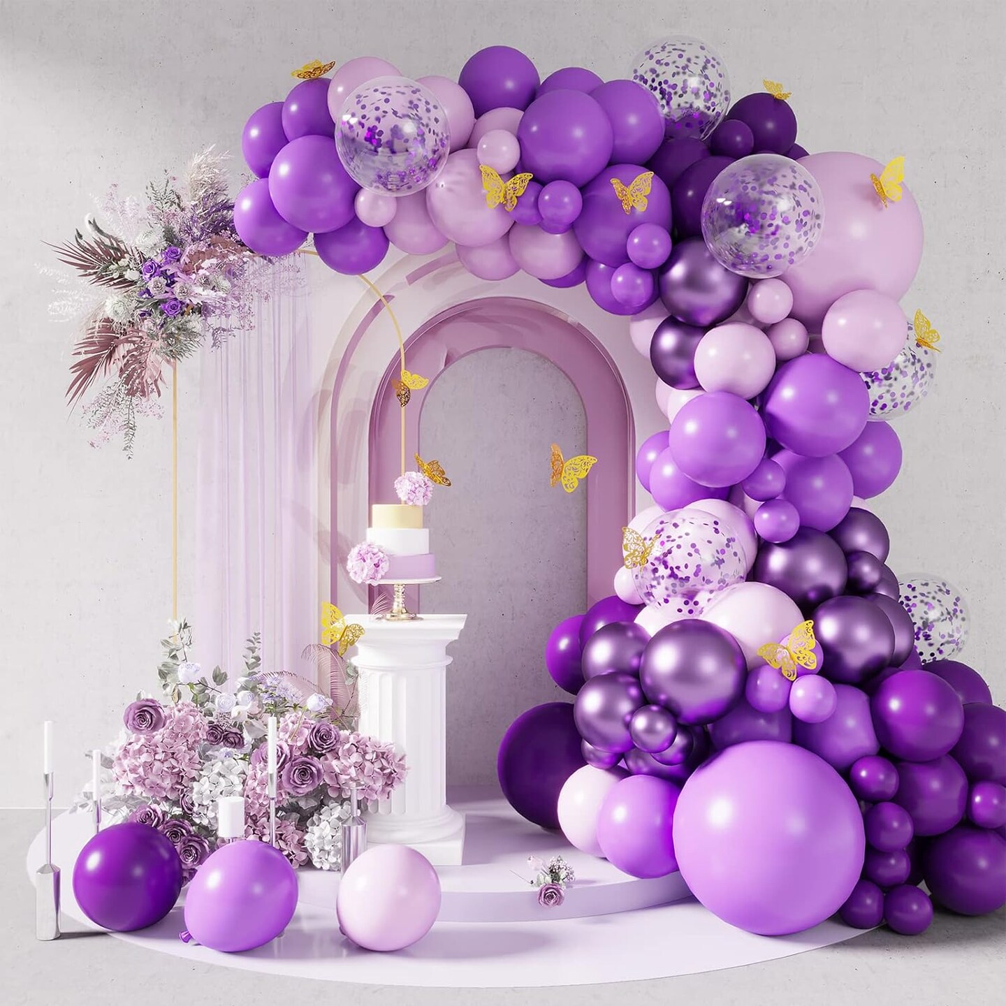 Purple Shades Balloons Garland Arch Kit Assorted Dark Pastel Light Metallic Confetti Purple Balloons Set for Purple Wedding Birthday Graduation Party Decorations