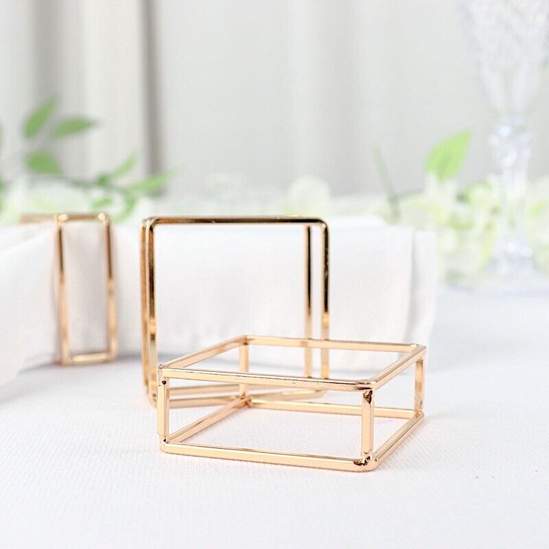 4 Gold Metallic Square Geometric Cube Dinner NAPKIN RINGS