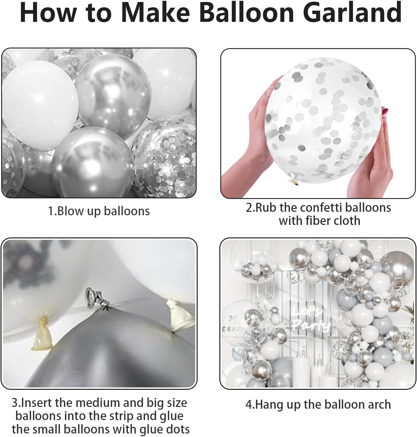 White Silver Balloon Garland Arch Kit,145pcs Grey Silver White Clear Balloons for Engagement Wedding Birthday 2024 Graduation Baby Shower Anniversary Party Decorations