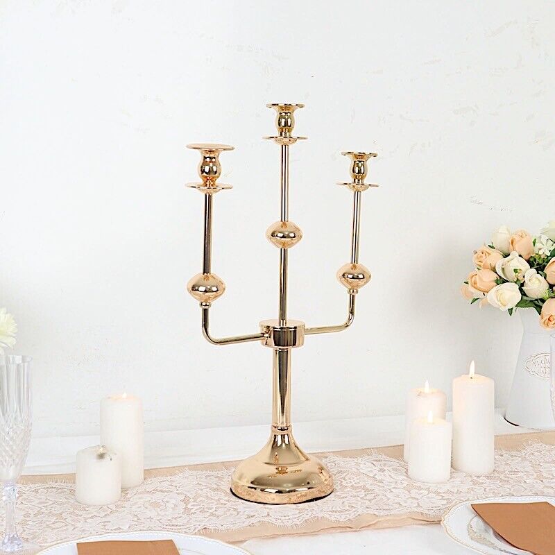 20 in Gold 3 Arm Metal Candelabra Taper CANDLE HOLDER Centerpiece