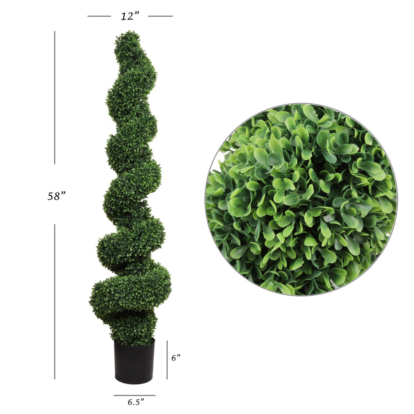 58&#x22; Spiral Boxwood Topiary Tree in Black Planter Pot by Floral Home&#xAE;