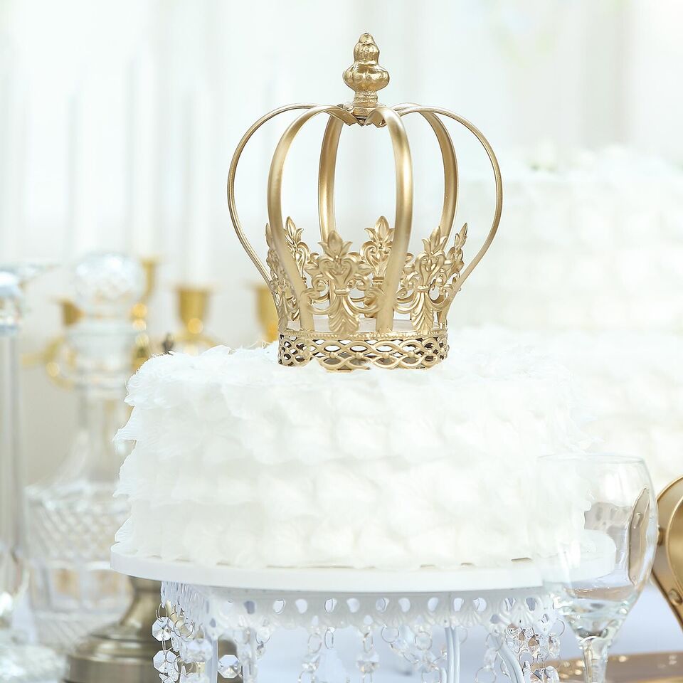 8-Inch tall Gold Metal Crown Fleur-de-lis Party Cake Topper