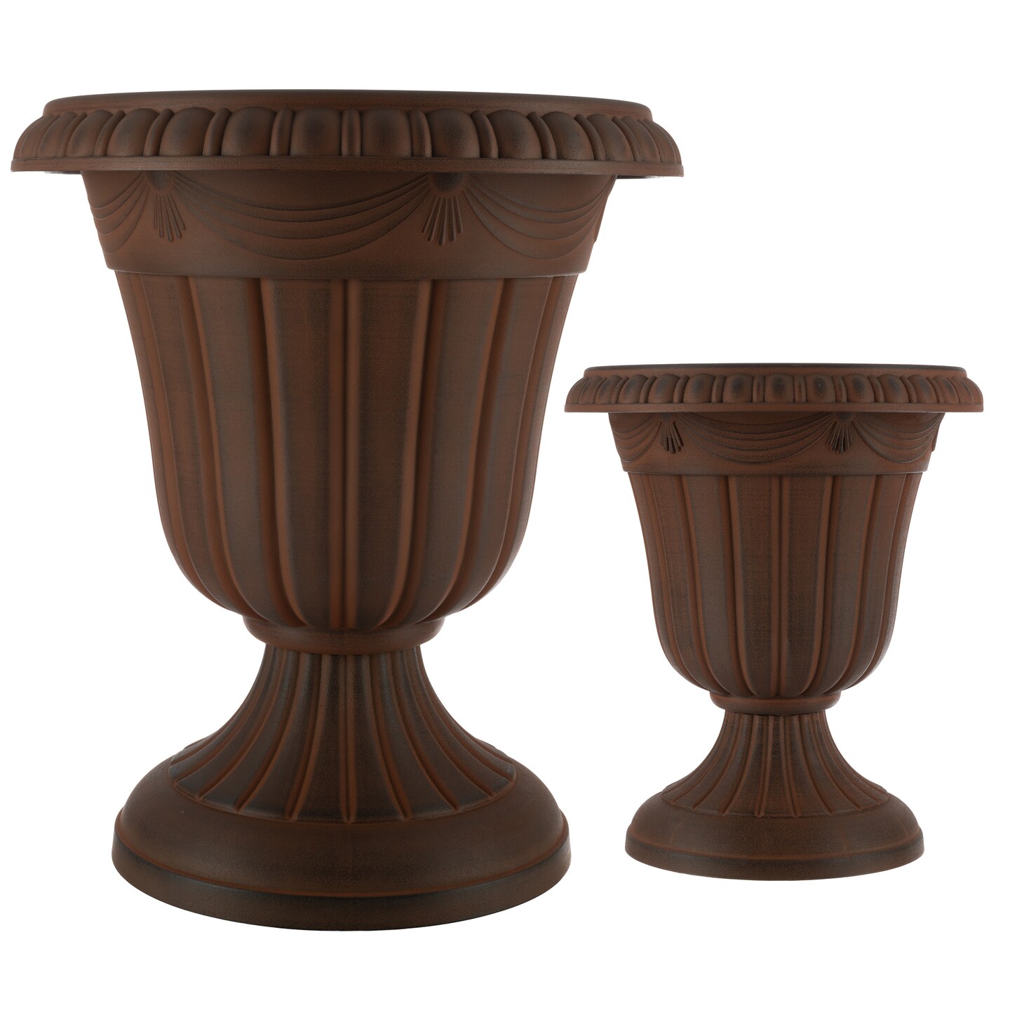 Pure Garden Outdoor Planter Set 2-Pack Large Small Plastic Urn Planters White