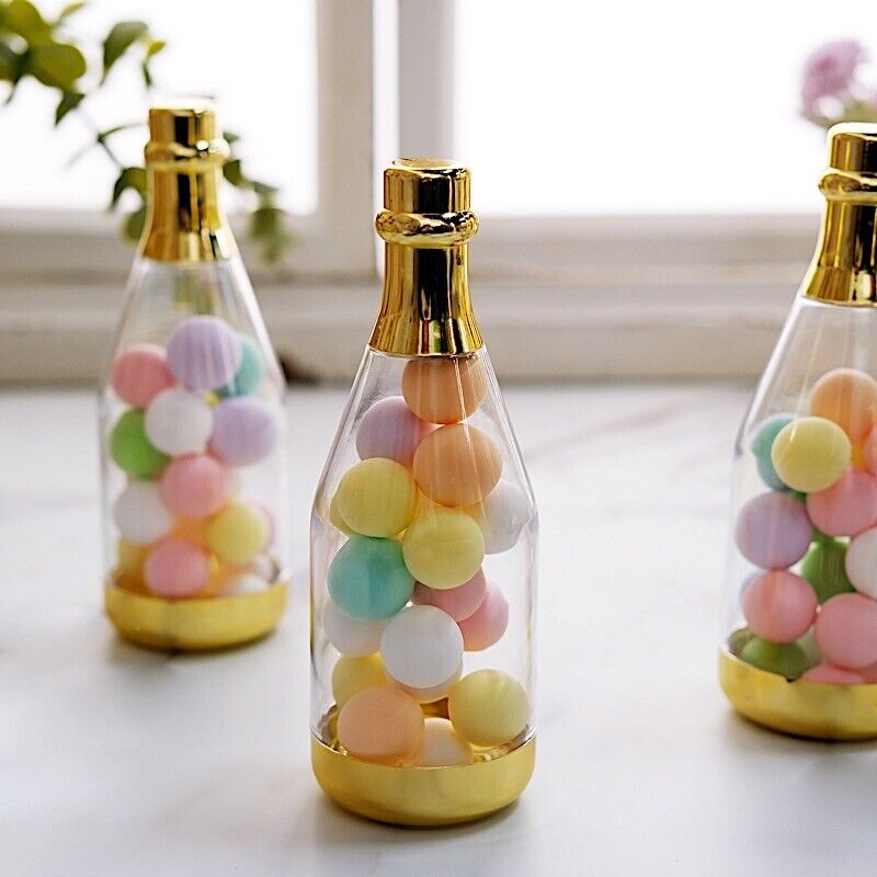 12 Gold and Clear 6&#x22; tall Mini Champagne Bottles Favor Holders