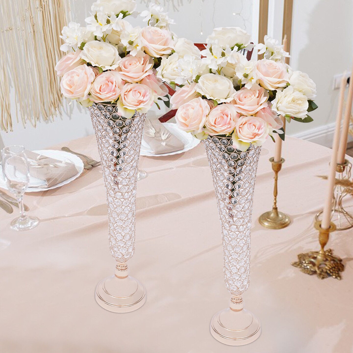Kitcheniva 2 Pcs Crystal Flower Stand Table Decorative