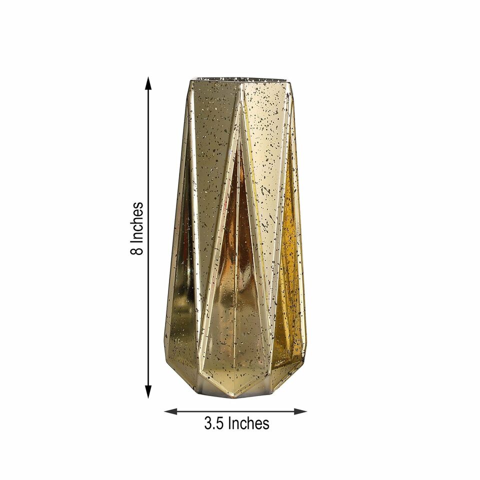 2 pcs 8-Inch tall Gold Geometric Mercury Glass Vases