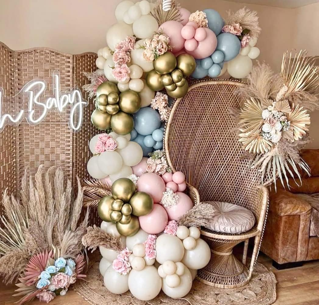 Gender Reveal Balloons Arch DIY Pink And Blue Balloon Garland Double Stuffed Balloons Dusty Pink Blue White Gold Balloon Kit For Gender Reveal Birthday Baby Shower Boho Party Decration