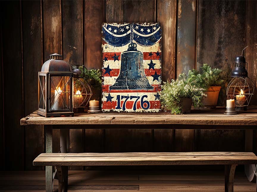 Primitive Americana Metal Decor Sign Independence Day 4th of JULY