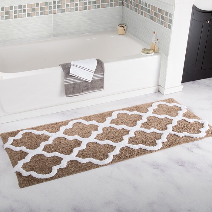 Lavish Home Cotton Trellis Bathroom Mat 24X60 Inches Taupe Anti-Skid Backing