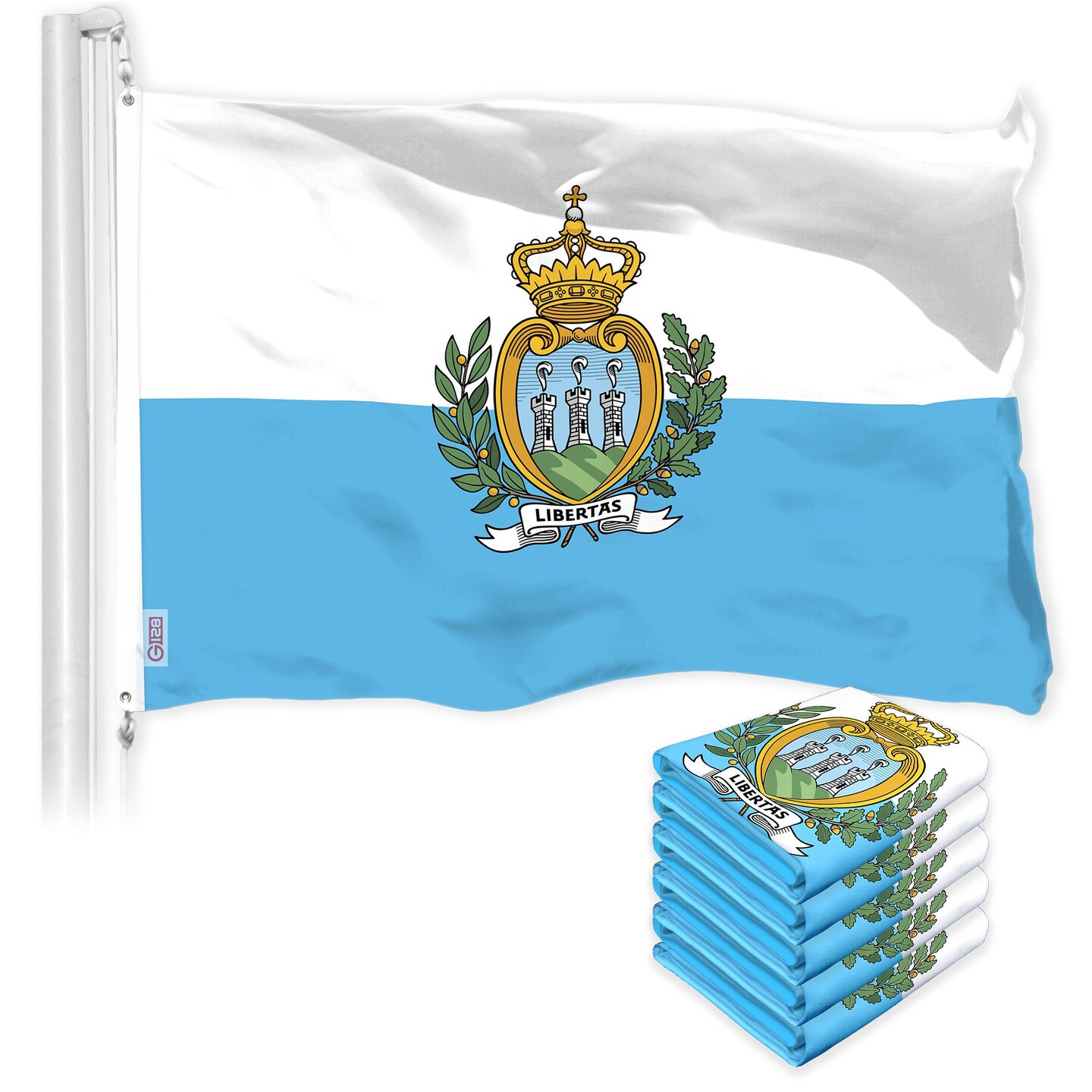 G128 5 Pack: San Marino Sammarinese Flag | 3x5 Ft | LiteWeave Pro Series Printed 150D Polyester | Country Flag, Indoor/Outdoor, Vibrant Colors, Brass Grommets
