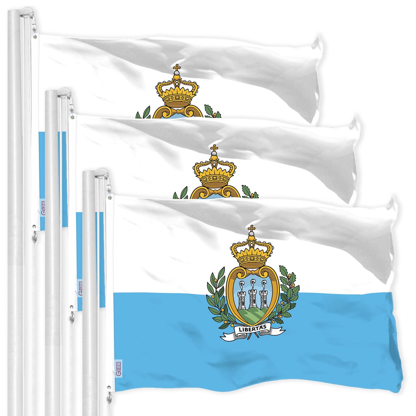 G128 3 Pack: San Marino Sammarinese Flag | 3x5 Ft | LiteWeave Pro Series Printed 150D Polyester | Country Flag, Indoor/Outdoor, Vibrant Colors, Brass Grommets