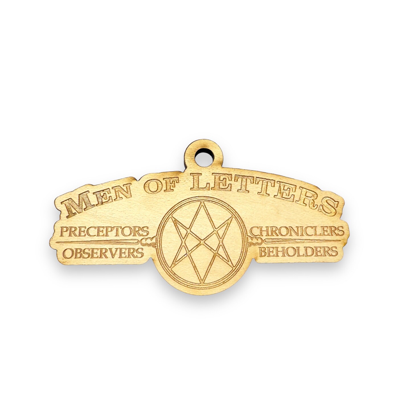 Ornament - Men of Letters - Raw Wood 4x2in Ornament - Men of Letters - Raw Wood 4x2in