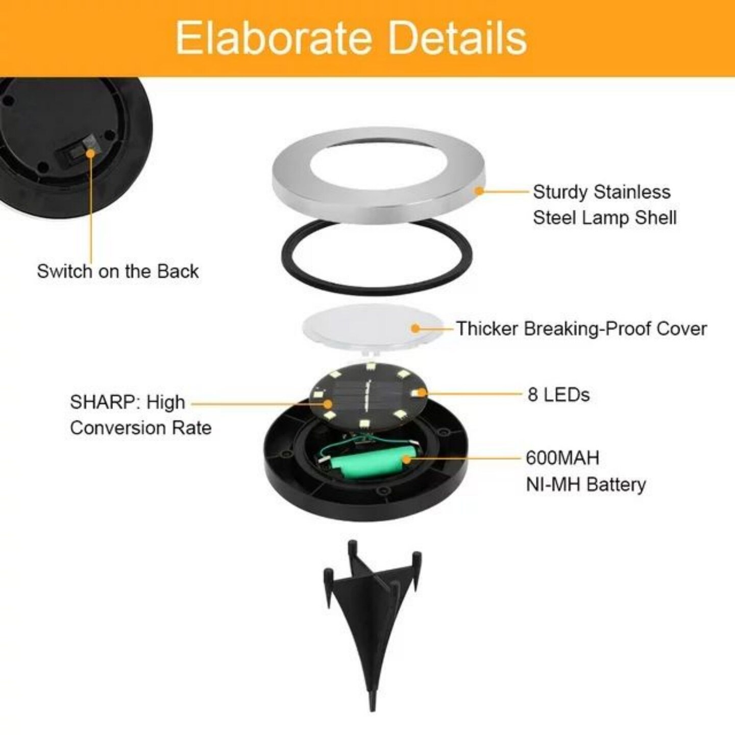 Solar Ground Lights, 8 LED Waterproof In-Ground Lights
