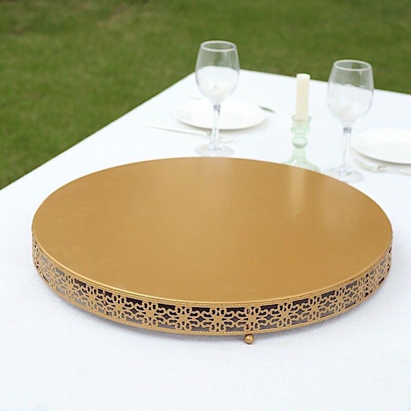 20 in Gold Metal Fleur De Lis Round CAKE STAND Dessert Display Pedestal