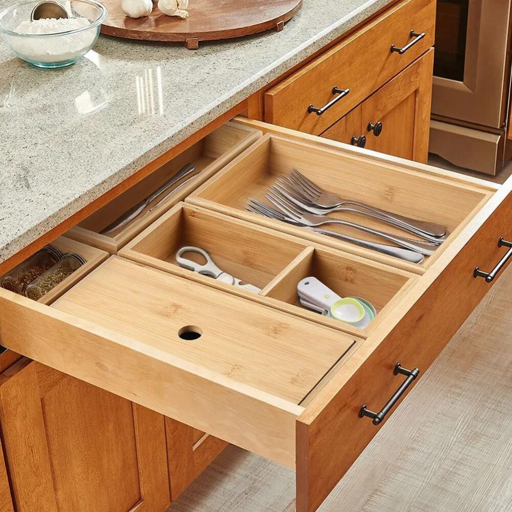 5pcs Bamboo Drawer Organizer Kitchen/Bathroom Storage