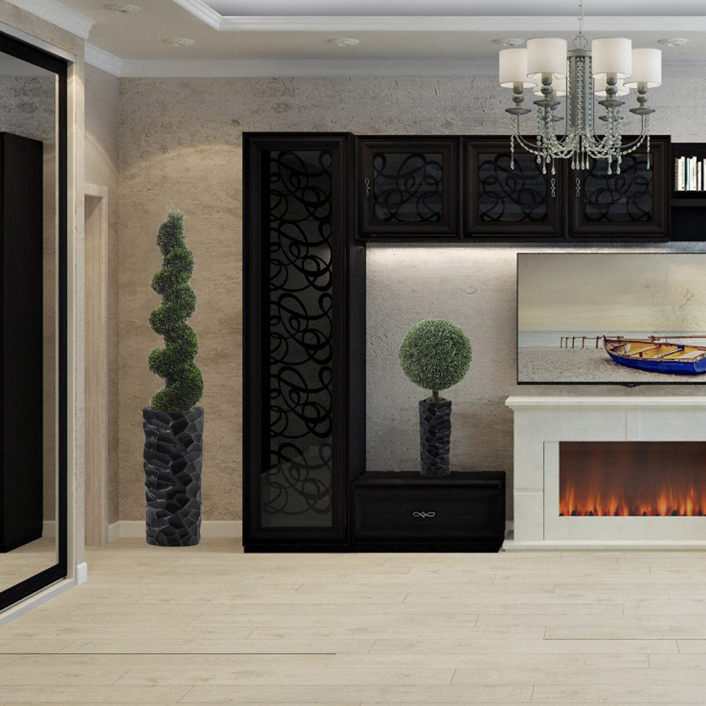 25" Artificial Boxwood Ball Topiary Tree - Lifelike Design in Black Planter, Ideal for Home, Office & Outdoor Decor - All-Season Greenery, Floral Home by Artificial Flowers