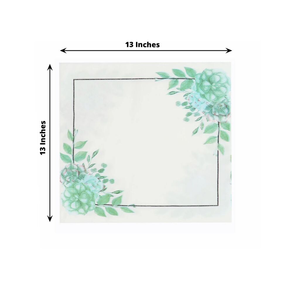 20 White Green 13x13 in Floral Dinner Paper NAPKINS