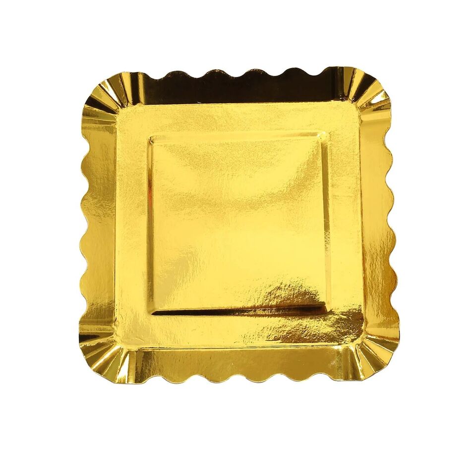 50 Gold 5&#x22; Square Disposable Dessert PAPER PLATES Scalloped