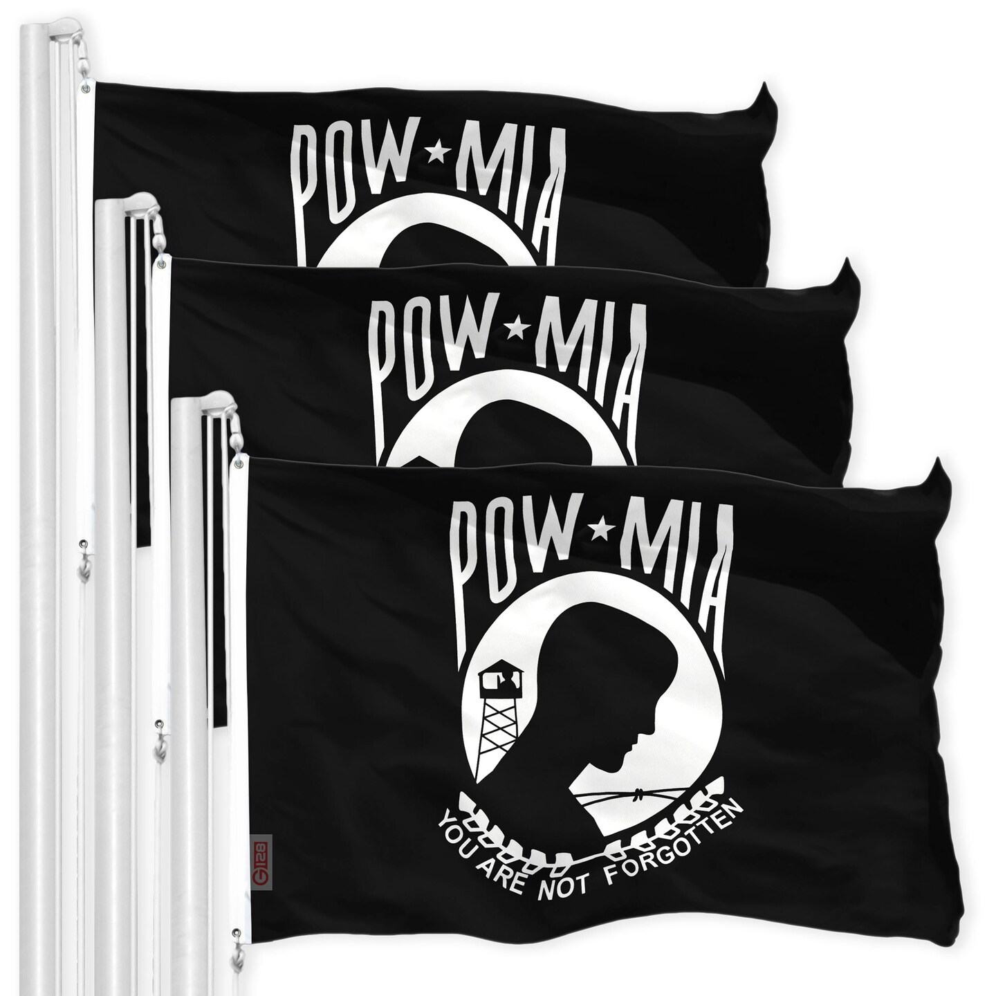 POW MIA Black Flag 3x5 Ft 3-Pack 150D Printed Polyester By G128