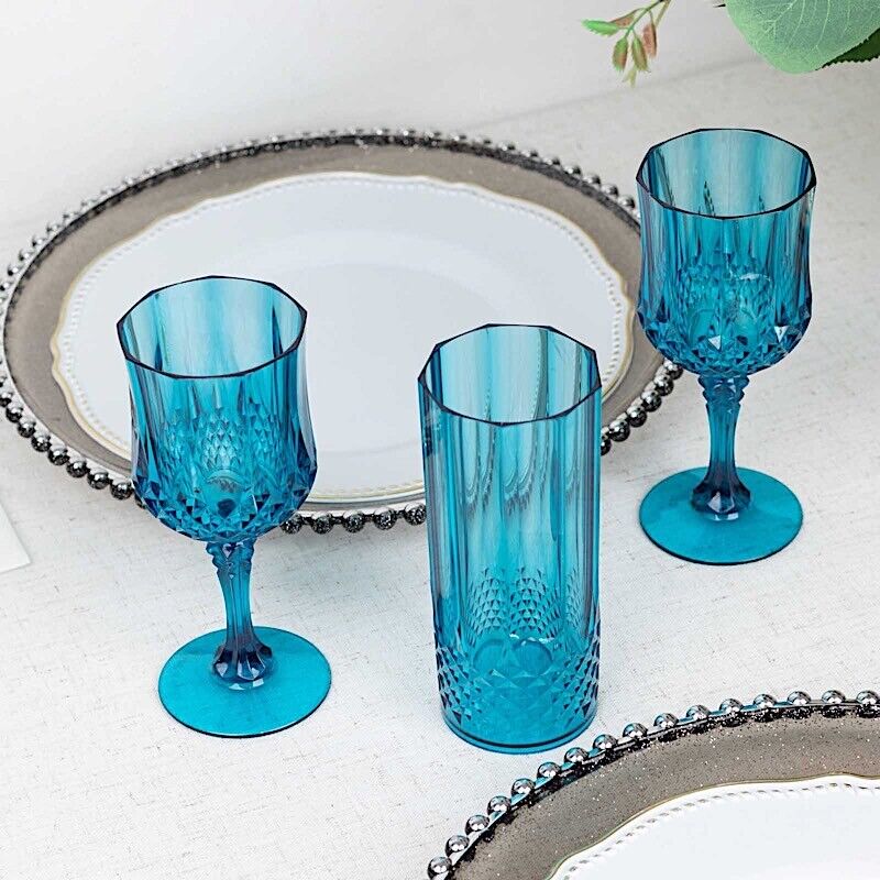 6 Crystal Ocean Blue 14 oz Plastic Disposable DRINKING GLASSES