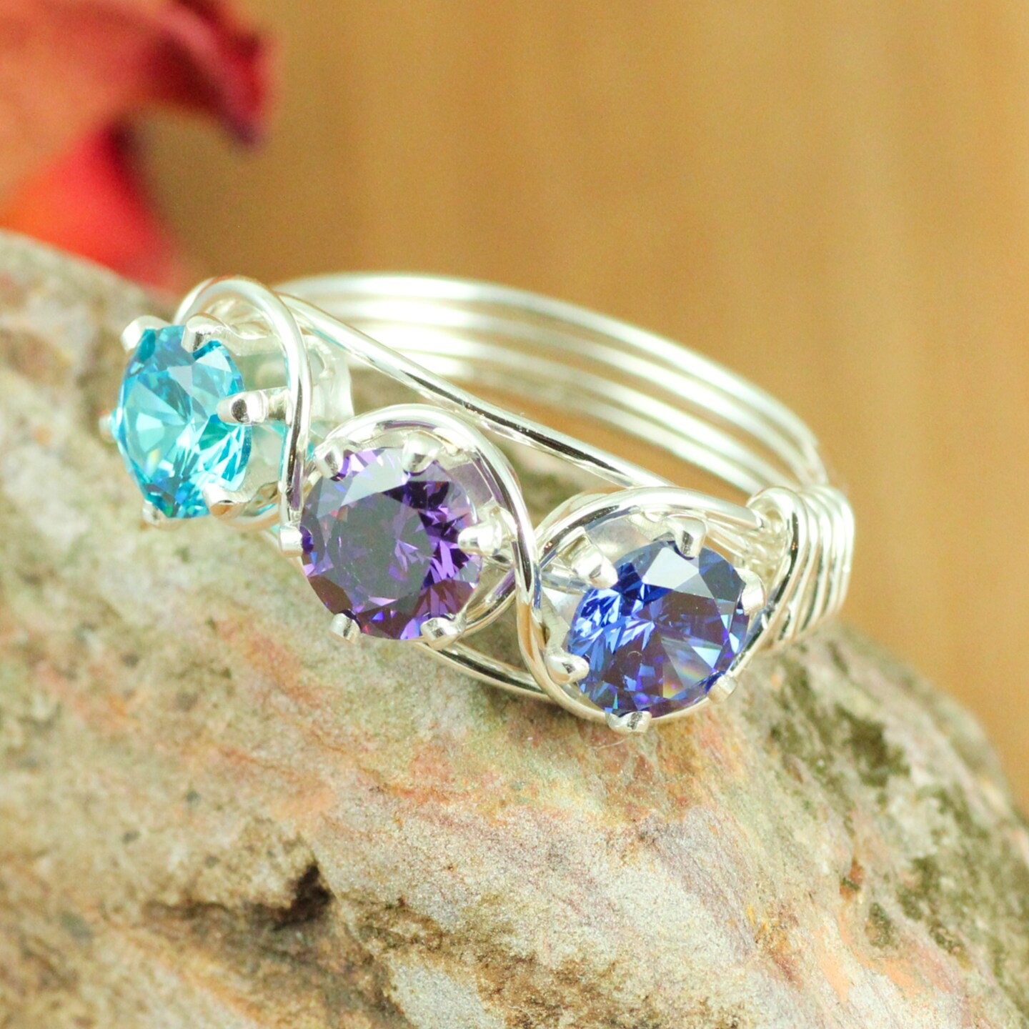 Mother Ring 3 Stones Sterling Silver with Large Band, Handmade and Personalized for Mother’s Day Jewelry Gift - image7