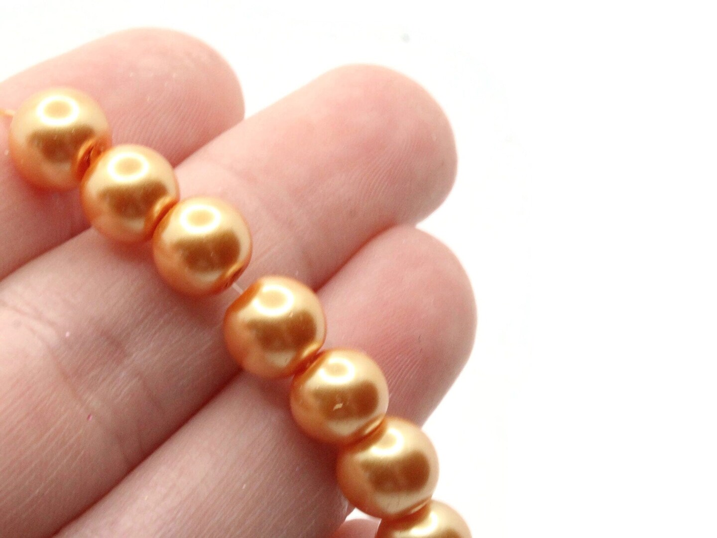 53 8mm Orange Glass Round Pearl Beads