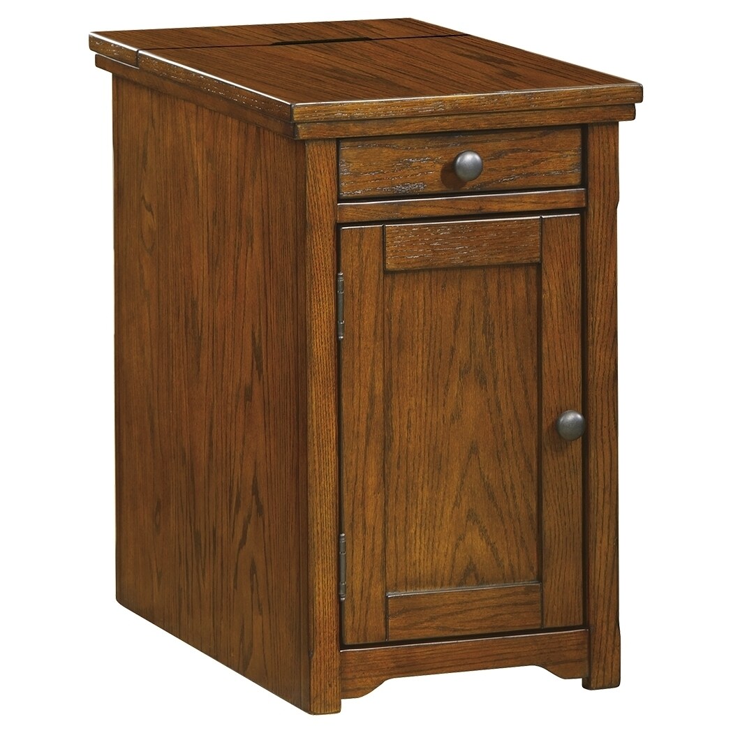 Saltoro Sherpi Flip Top Wooden Chairside End Table with Pull Out Tray and Power Hub, Brown-